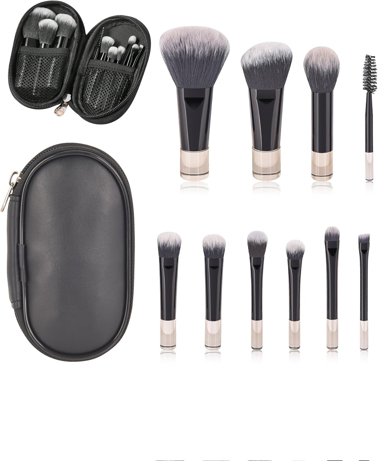 Travel Makeup Brush Set, 10 Pcs Easy-Taken Travel Mini Cosmetic Brushes Kit, Complete Function Makeup Tools for Foundation, Blush, Contour, Eyeshadow, Powder (Pink)