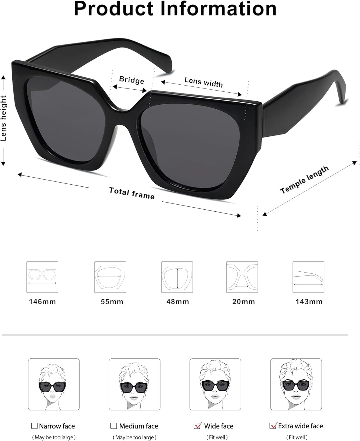 SOJOS Retro Cateye Polarized Oversized Sunglasses Womens Vintage Square Designer Sunnies SJ2205 image number 1
