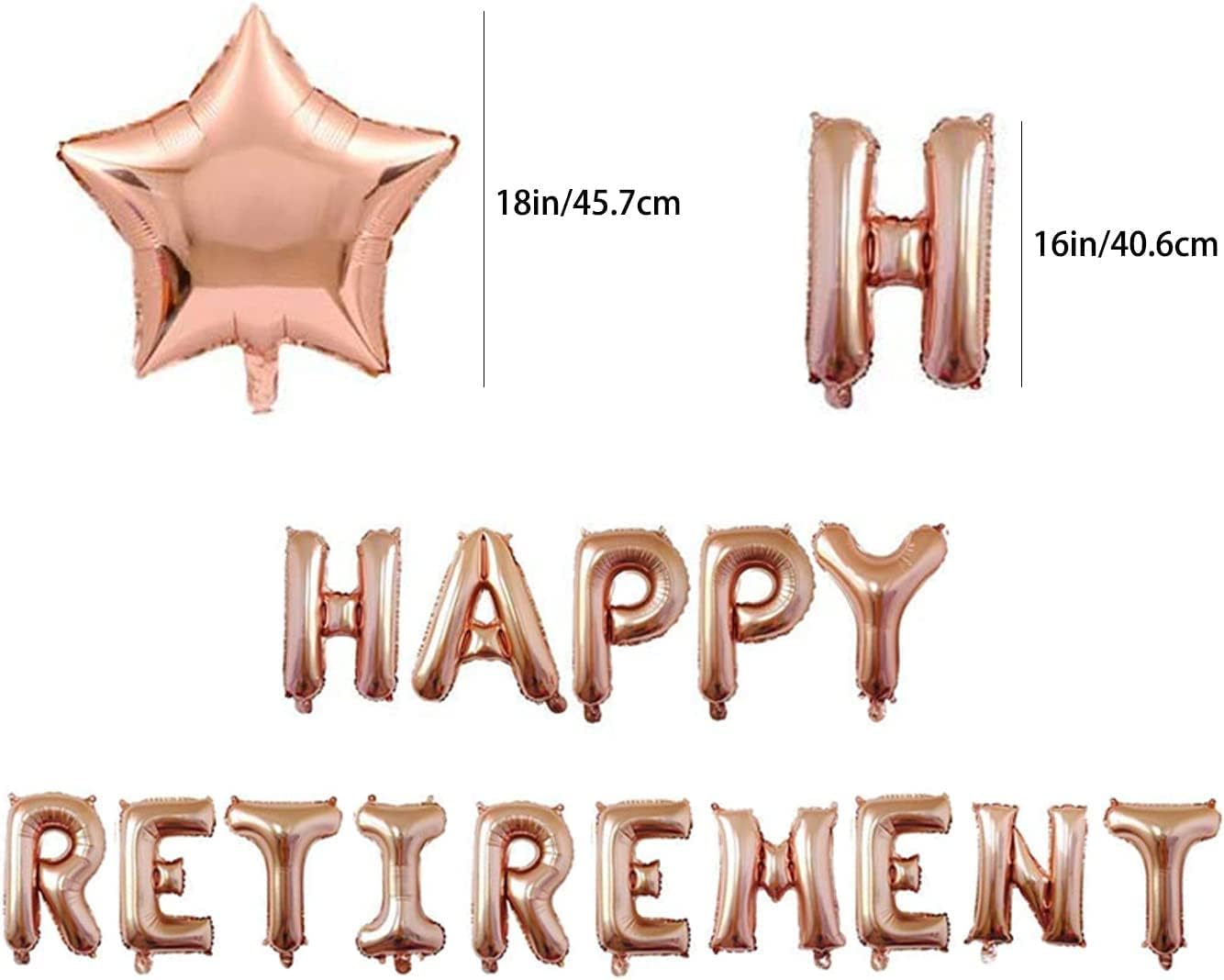Happy Retirement Letter Balloons Banner with 2 Rose Gold Star Balloons Retired Congrats Retirement Party Decorations Supplies image number 2