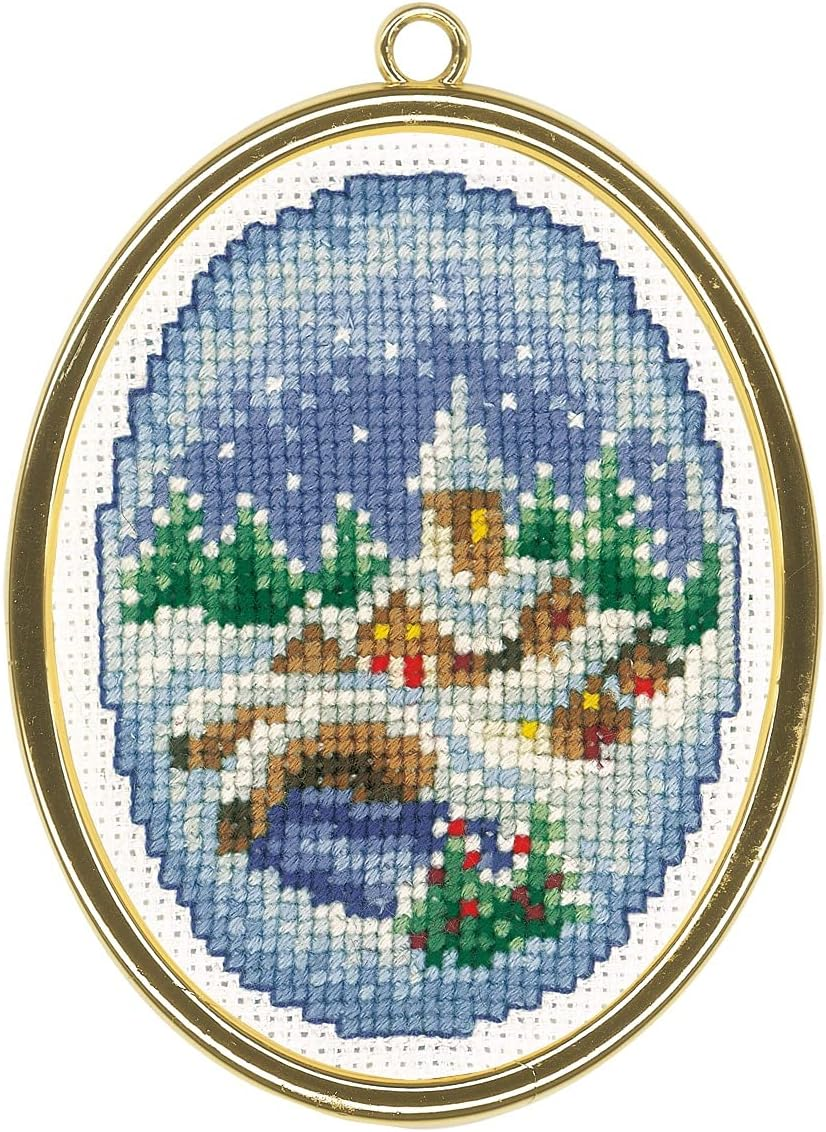 Vervaco Embroidery Kit, Christmas Bird and House (18 Count), 8X12Cm