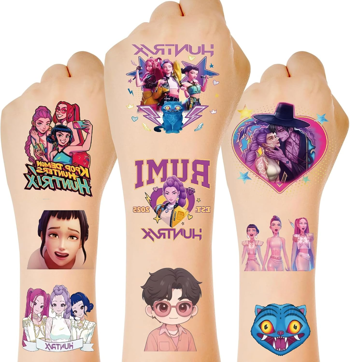 8 Sheets Demon Movie Hunters Temporary Tattoos for Kids,Korean Idol Cartoon Stickers Birthday Party Favors Gifts for Girl Boys Home Activity Class Prizes Carnival Christmas Rewards image number 3