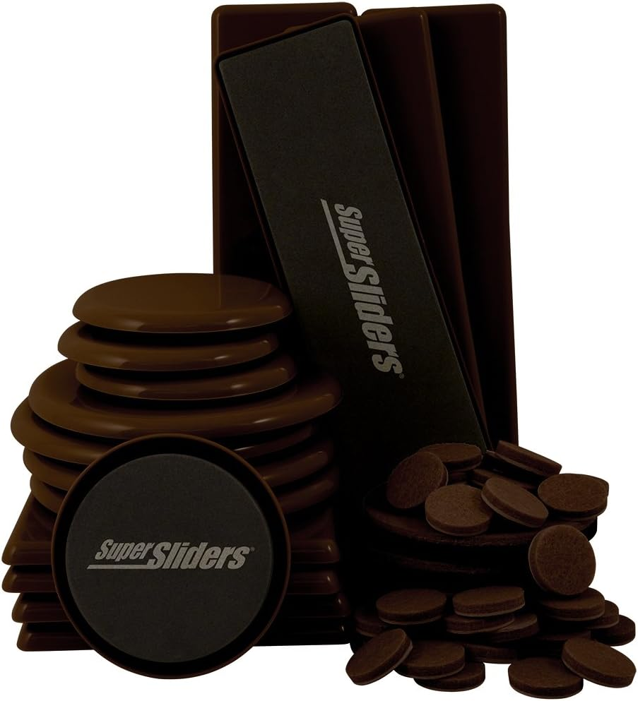 Supersliders 4912895N Assorted Size and Shape Value Pack, Reusable and Self-Stick Furniture Sliders and Felt Pads to Protect Flooring Surfaces, Linen (52 Pieces)