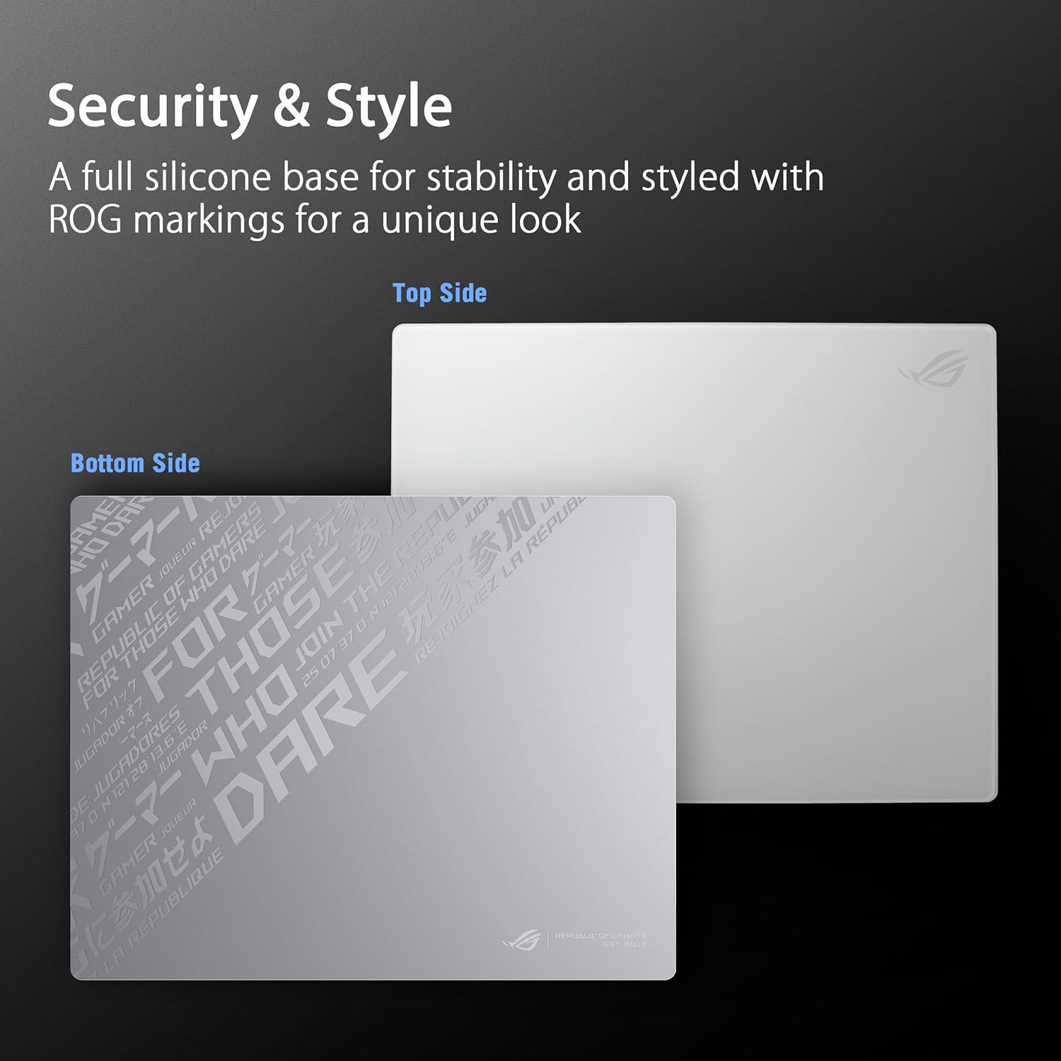 ASUS ROG Moonstone Ace L Glass Gaming Mouse Pad, Ultra-Smooth Surface, Noise-Reducing Design, 9H Tempered Glass, Impact & Scratch Resistant, Anti-Slip Silicone Base, 500 X 400 Mm, Moonlight White image number 3