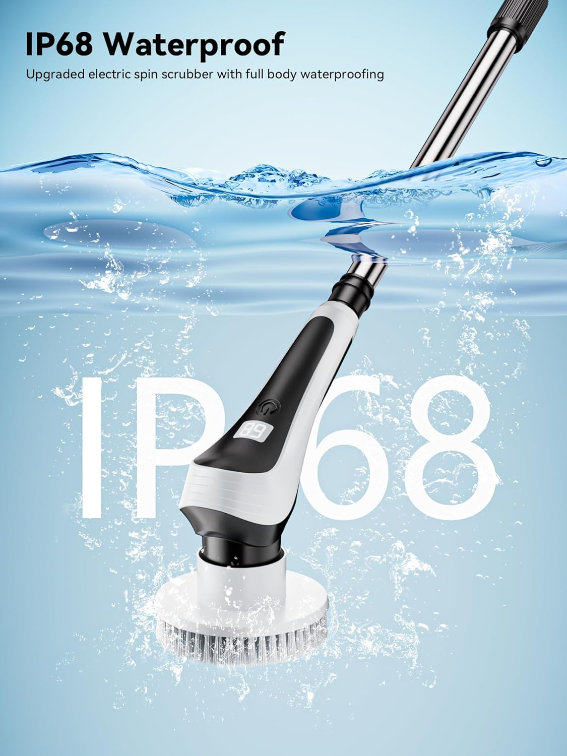 Electric Spin Scrubber,Cordless Cleaning Brush with Power Display Screen,Ip68 Waterproof Shower Cleaning Brush with 8 Replaceable Brush Heads,Adjustable & Detachable Handle and 2 Adjustable Speeds image number 6