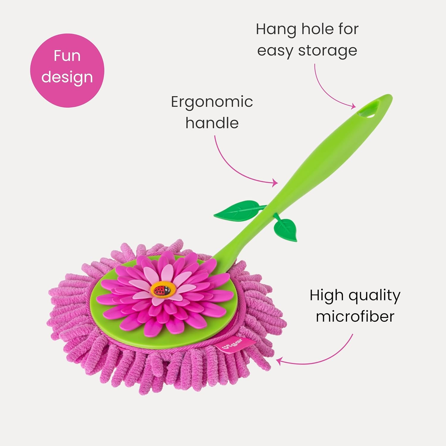 Vigar Flower Power round Microfibre Duster, Pink image number 3