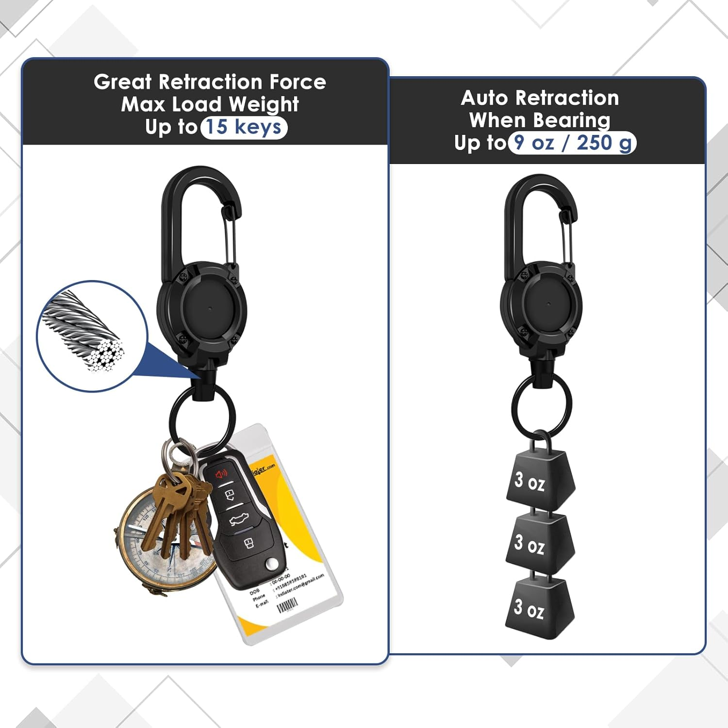 Retractable Keychain 4 Pieces Heavy Duty Carabiner Badge Holder Retractable Badge Reel ID Holder Extendable Key Ring Key Holder for 8 Oz ABS Casing with 24 Inches Steel Cord image number 6