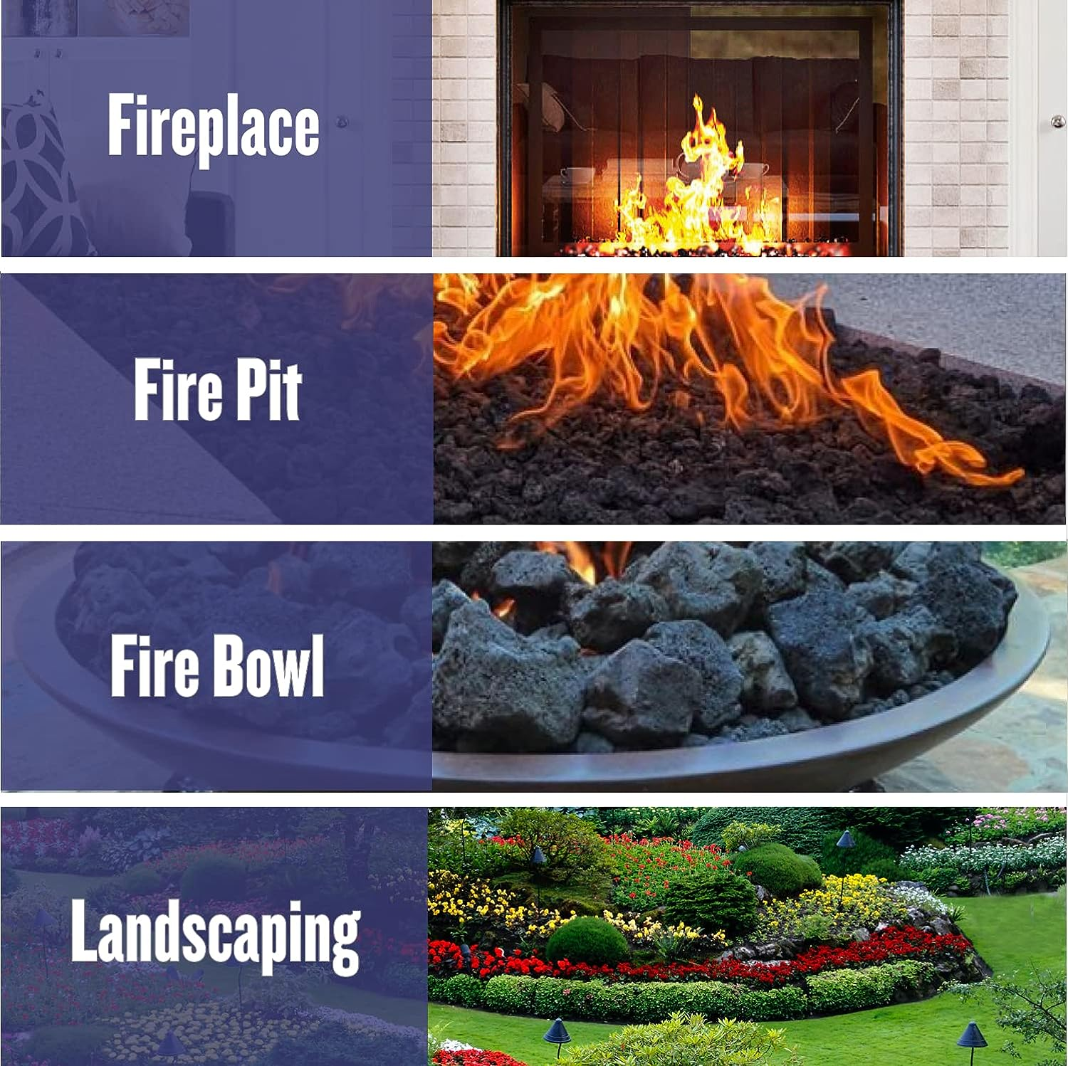 Medium Lava Rocks 10 Pounds by American Fire Glass- Volcanic Fire Pit Lava Rocks for Indoor Log Fireplace, BBQ, Grill, Gas, Aquariums- All-Natural Decorative Landscaping Black- Made in USA- 1/2" X 1"