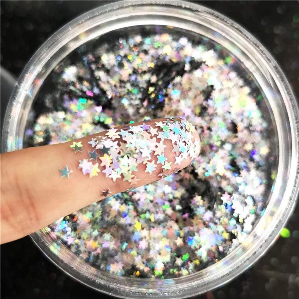 Tiny Stars Glitter Confetti 3Mm Stars Confetti Laser Sequins for Party Decoration, DIY Crafts, Premium Nail Art, Body Art Eye Bling - 10G,Holographic Silver