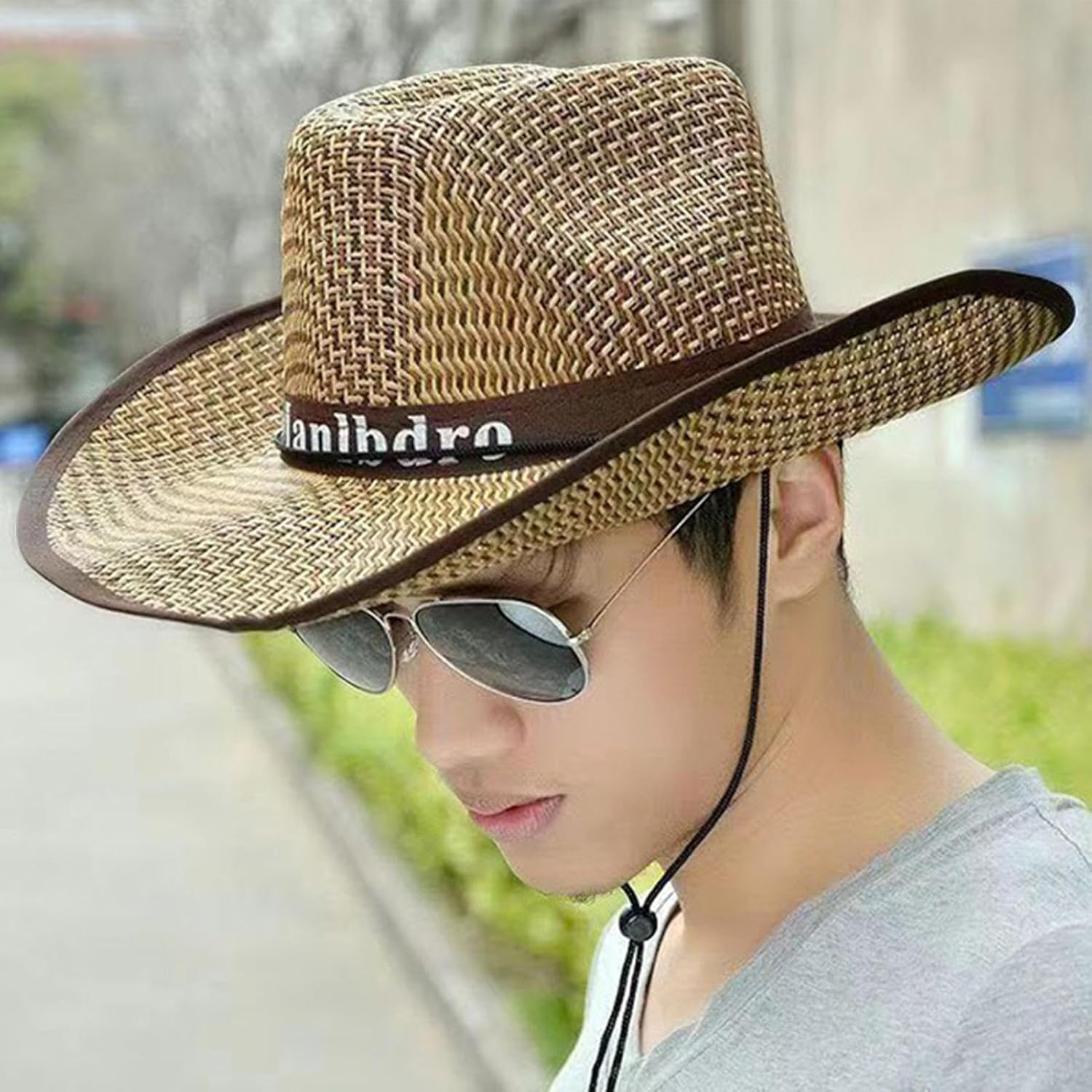 Fishing Straw Hats for Men, Fishing Cowboy Sun Hats, Outdoor UV Protection Sun Cap, Western Cowboy Hat for Gardening, Travel, Hiking, Camping - Blue image number 4