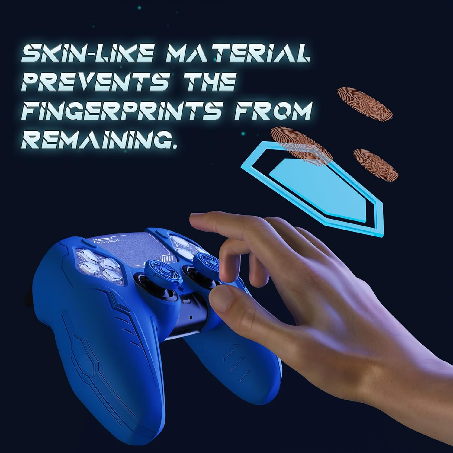 Playvital Silicone Grip Skin for Ps5 Controller - Anti-Slip|Premium Silicone Material|Perfect Fit|Futuristic Cybermech Design|Compatible with Ps5 Official Charging Dock - Blue image number 5