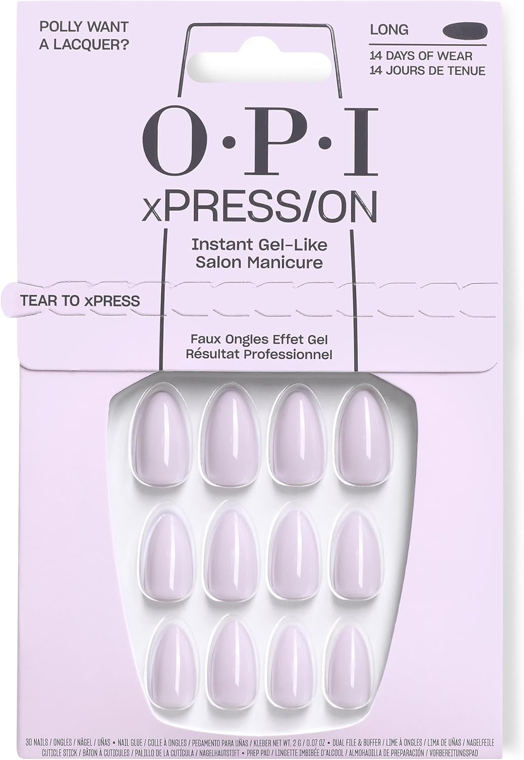 OPI Xpress/On Press on Nails, up to 14 Days of Wear, Gel-Like Salon Manicure, Reusable, Vegan, Sustainable Packaging, with Nail Glue, Polly Want a Lacquer? image number 3
