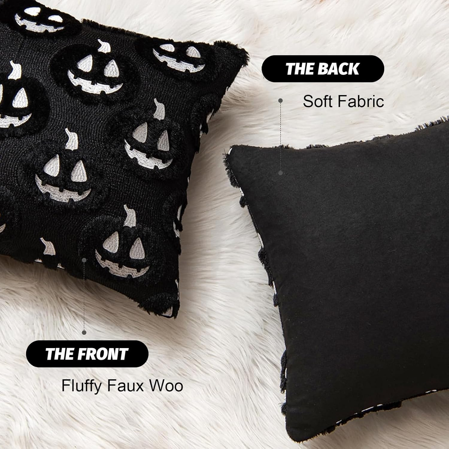 Pillow Covers: 2 Fall Pumpkin Throw Pillow Covers. Soft Plush, Pumpkin-Themed&mdash;Ideal for Autumn, Halloween/Thanksgiving Decor; Fits Home, Patio, Sofa, Couch(17.7&times;17.7In, Black) image number 4