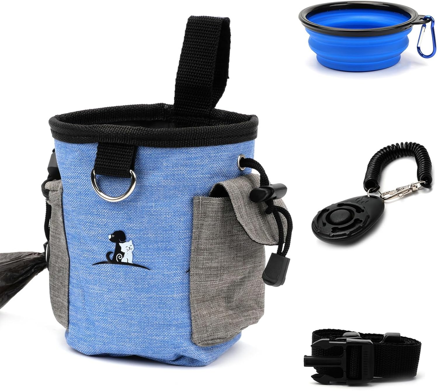 VANANA Pet Training Clicker Puppy Dog Training Snack Bag Built-In Poop Bag Dispenser Zipper Pocket with Adjustable Waist Belt Pouch Hand-Free for Dog Walking Training (Blue) image number 4