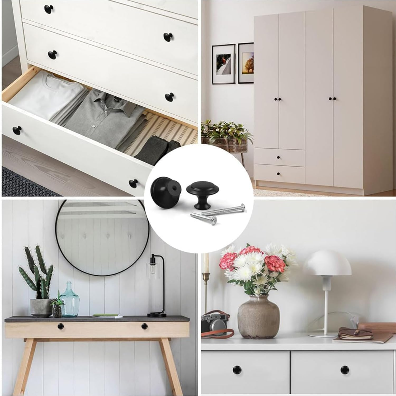 Paifencodill 20 PCS Vintage Cabinet Knobs, Chic Drawer Handles, Antique Kitchen Cupboard Handles, 30Mm round Furniture Door Knob, Black Draw Pulls and Knobs Drawer Handles with Screws image number 3