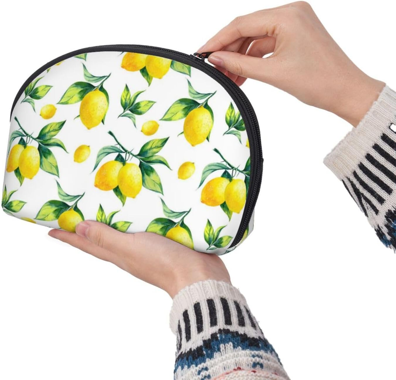 Cozimangoe Coin Pouch Makeup Bags Set, 2 Piece Shell Shape Cosmetic Bag with Pockets for Daily Travel Handbag Lipstick Keys Toiletry, Personalized Lemon image number 6