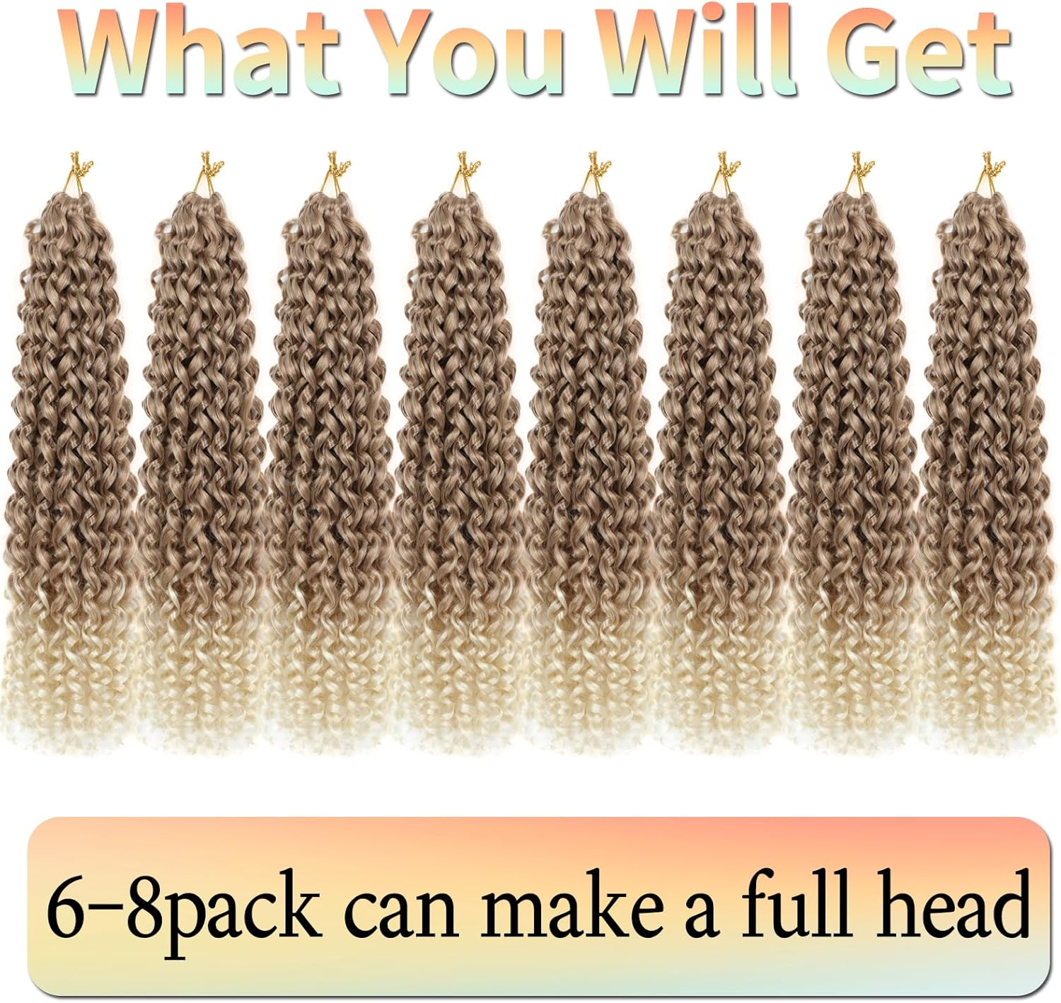 8 Packs Gogo Curl Crochet Hair 18 Inch Long Curly Crochet Hair for Women Beach Curl Water Wave Deep Twist Crochet Braids Synthetic Braiding Hair Extensions (T27/613#, 18 Inches (Pack of 8)) image number 4