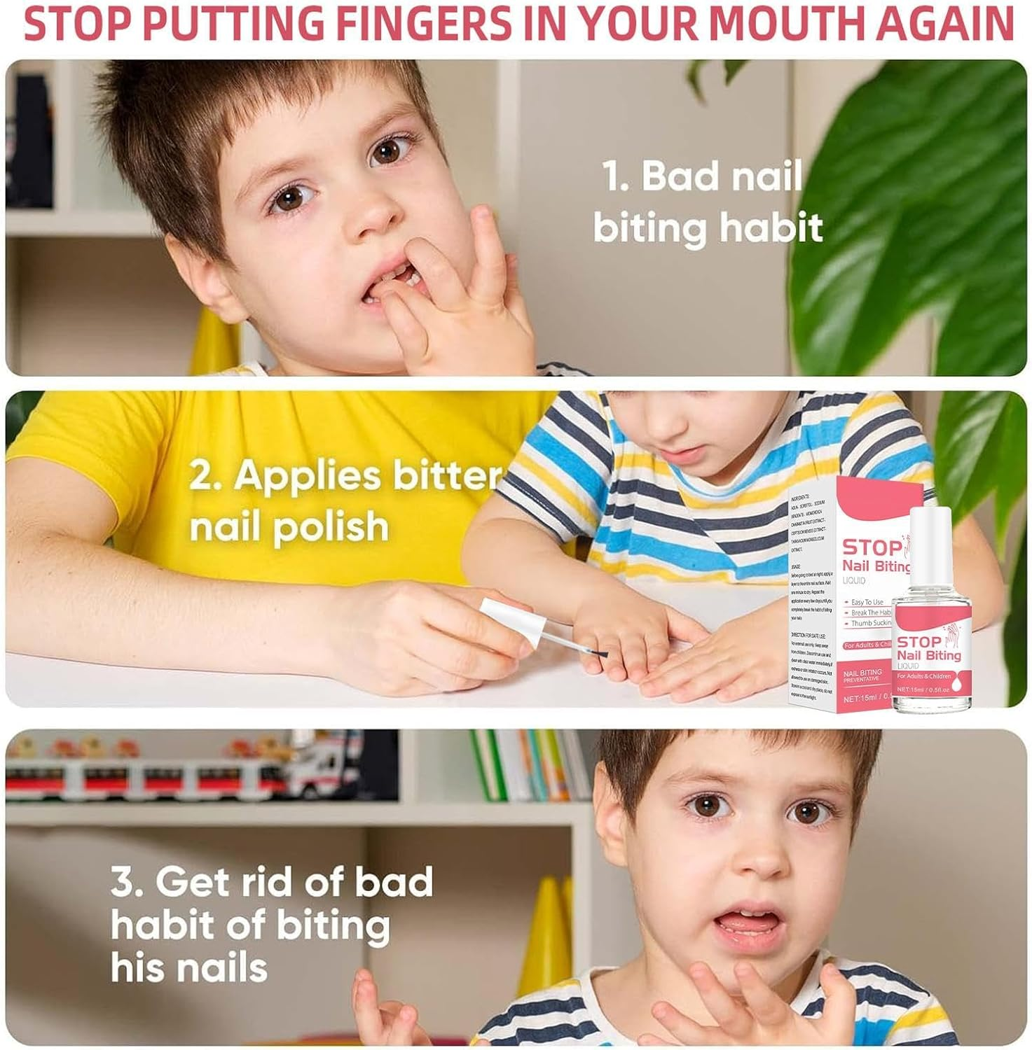 Nail Biting Prevention for Kids, 15Ml Nail Bite Stopper, Thumb Sucking Prevent for Kids Stop Sucking and Biting Nails, Safe & Effective Bitter Taste, Easy Application image number 1