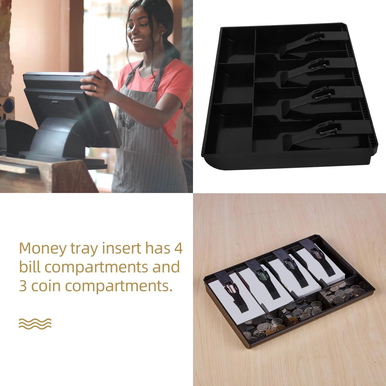 NUOBESTY 4 3 Cash Register Cash Insert Tray Coins Tray Cash Box Drawer image number 1