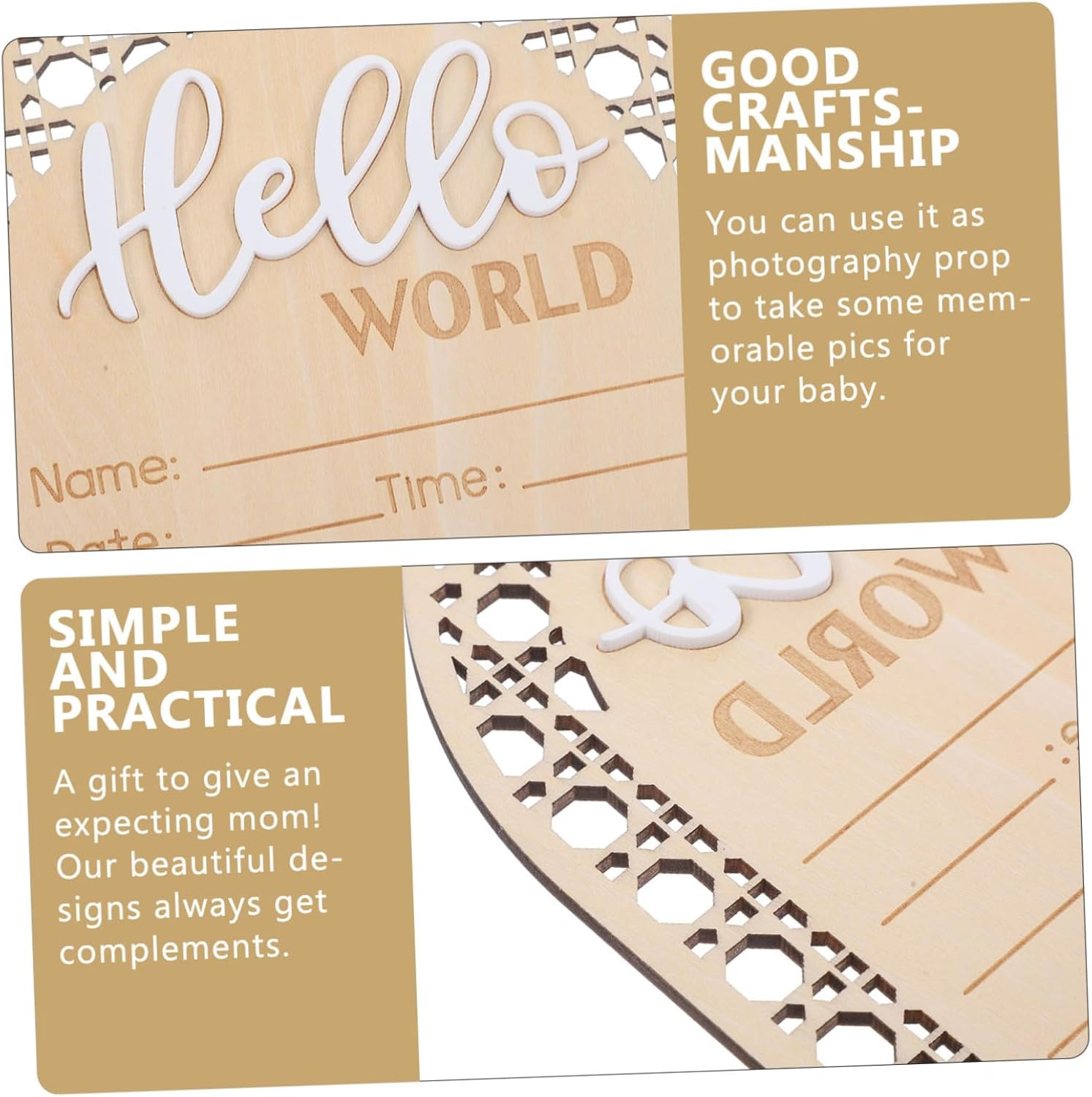 2Pcs Baby Name Announcement Sign Wooden Newborn Birth Announcement Board Nursery for Hospital Newborns Baby Name Sign Cards image number 2