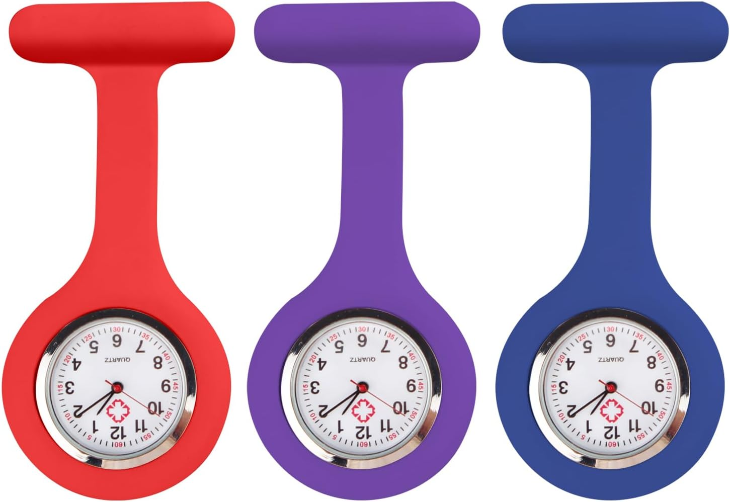 T Tersely 3 Pack Nurse Watch Brooch, Nurse Fob Watches, Silicone Nurse Doctor Brooch Fob Watch Lapel Pin Clip on Hanging Pocket Watch for Men Women image number 1
