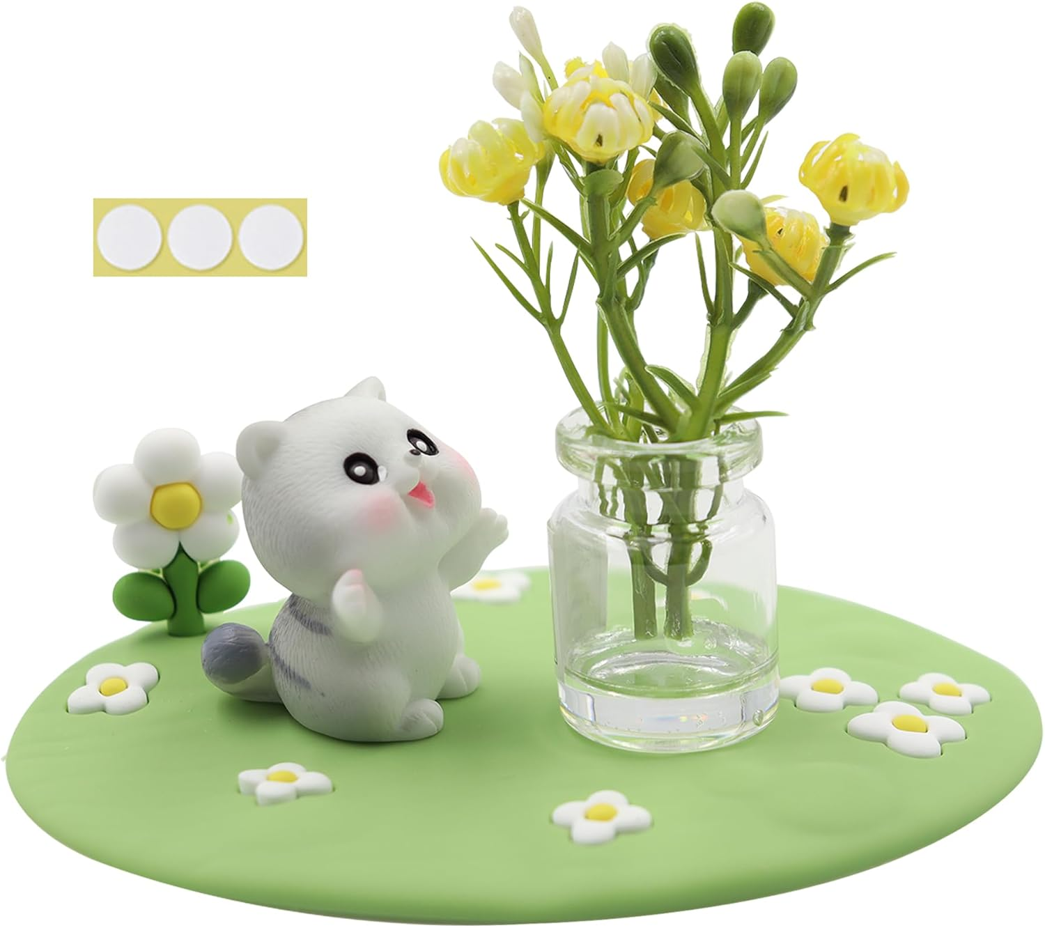 Mini Cat and Jasmine Car Dashboard Decorations, Cute Car Accessories for Women and Men, Mini Car Interior Accessories, Funny Car Rear View Mirror Accessories (Green) image number 6