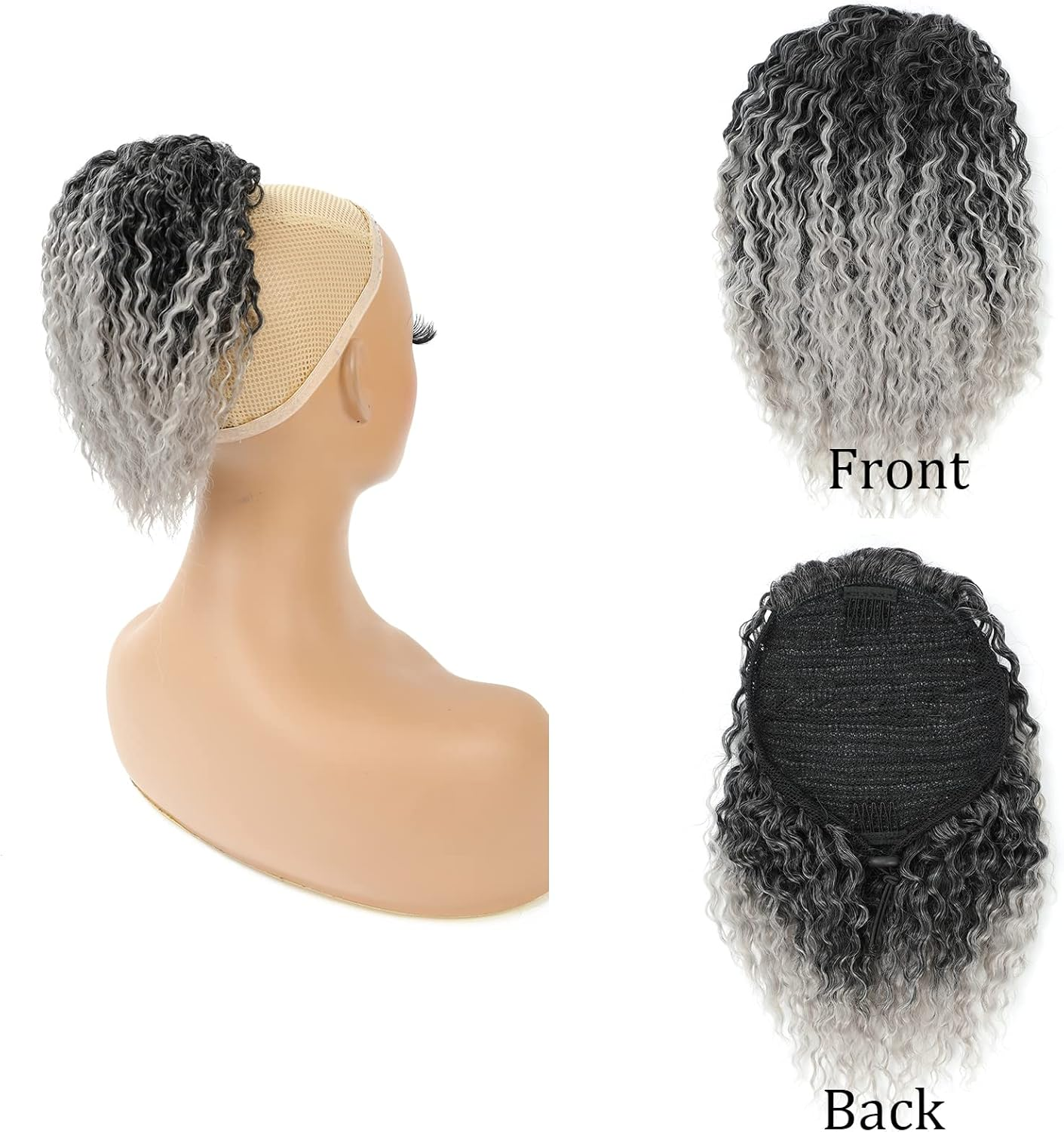 Drawstring Afro Puff Kinky Curly Ponytail Extension Clip in Hairpiece Ponytail Hair Extension (2X Grey) image number 4