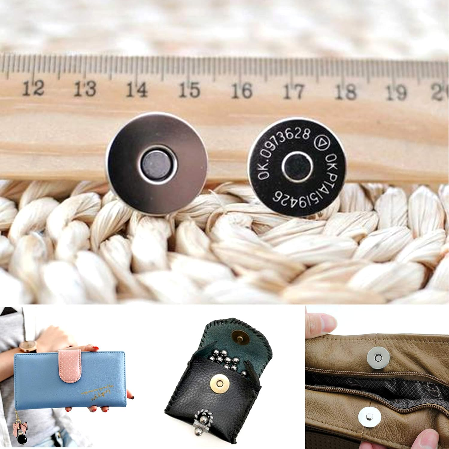 MYUBWTF 20 Set Magnetic Button Clasp Snaps, 3/4&ldquo; Purse Magnetic Bag Fastener Clasp, Magnetic Button Replacement Kit for Sewing, Craft, Purses, Bags, Clothes, Leather (Antique Brass) image number 4
