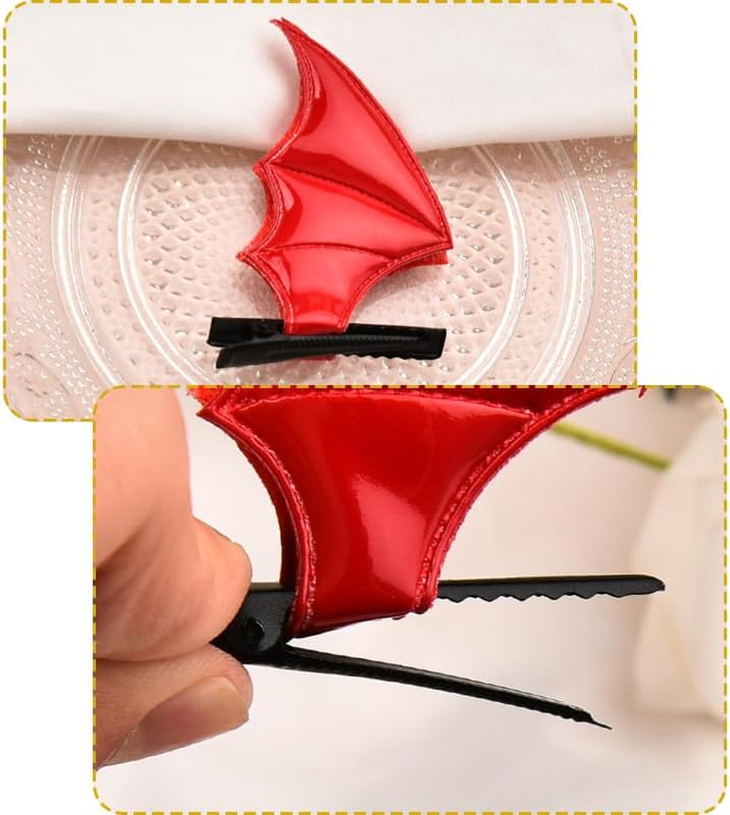 Bat Wings Hair Accessories Halloween Headband for Girls Red Bat Wings Hair Clips for Halloween Cosplay Costume Devil Bat Headbands Headpieces for Bat Barrettes for Women Halloween Party Decorations