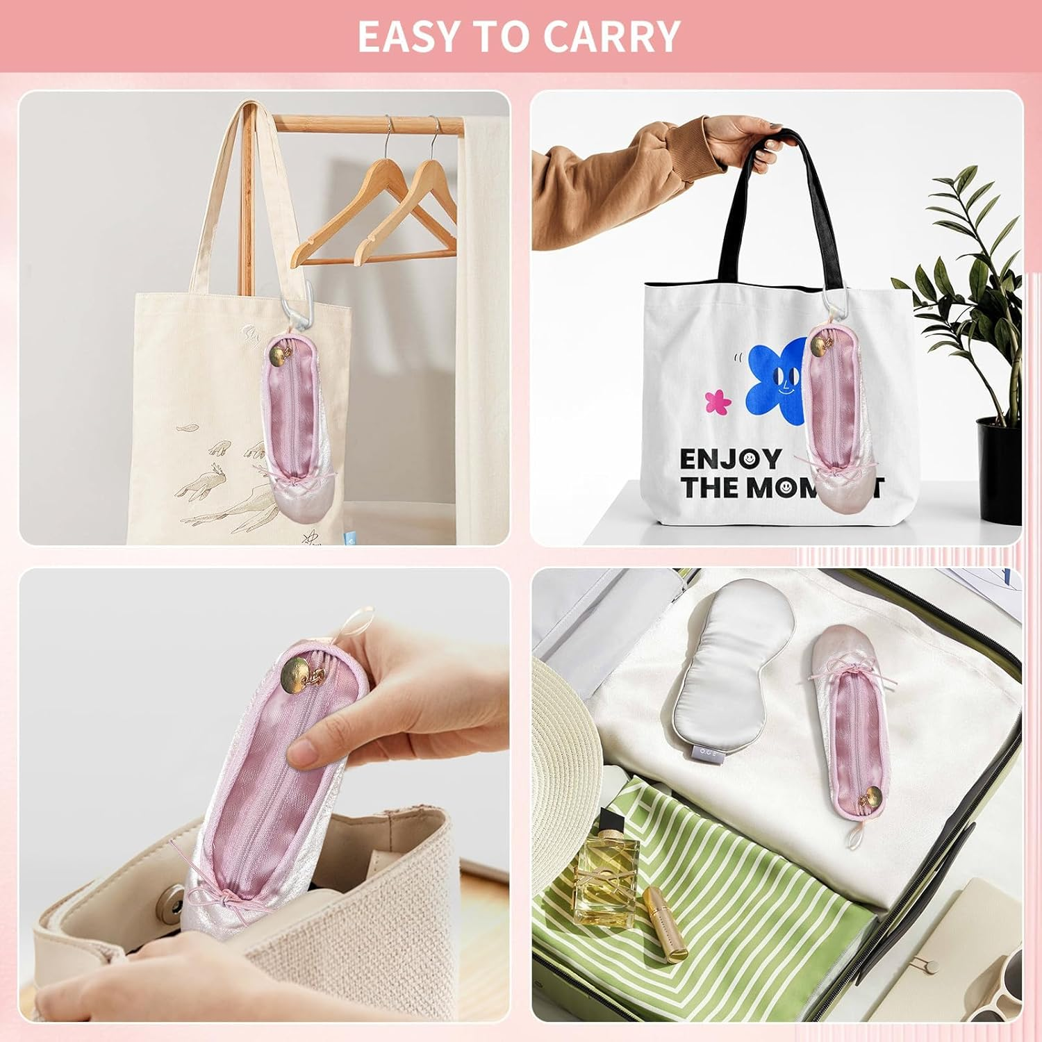 PWQEIONC Ballet Dance Shoe Small Makeup Bag, Small Cosmetic Bag for Purse, Portable Cute Travel Makeup Pouches, Pink Mesh Makeup Organizer Bag, Pink, Small Cosmetic Bag for Purse image number 3