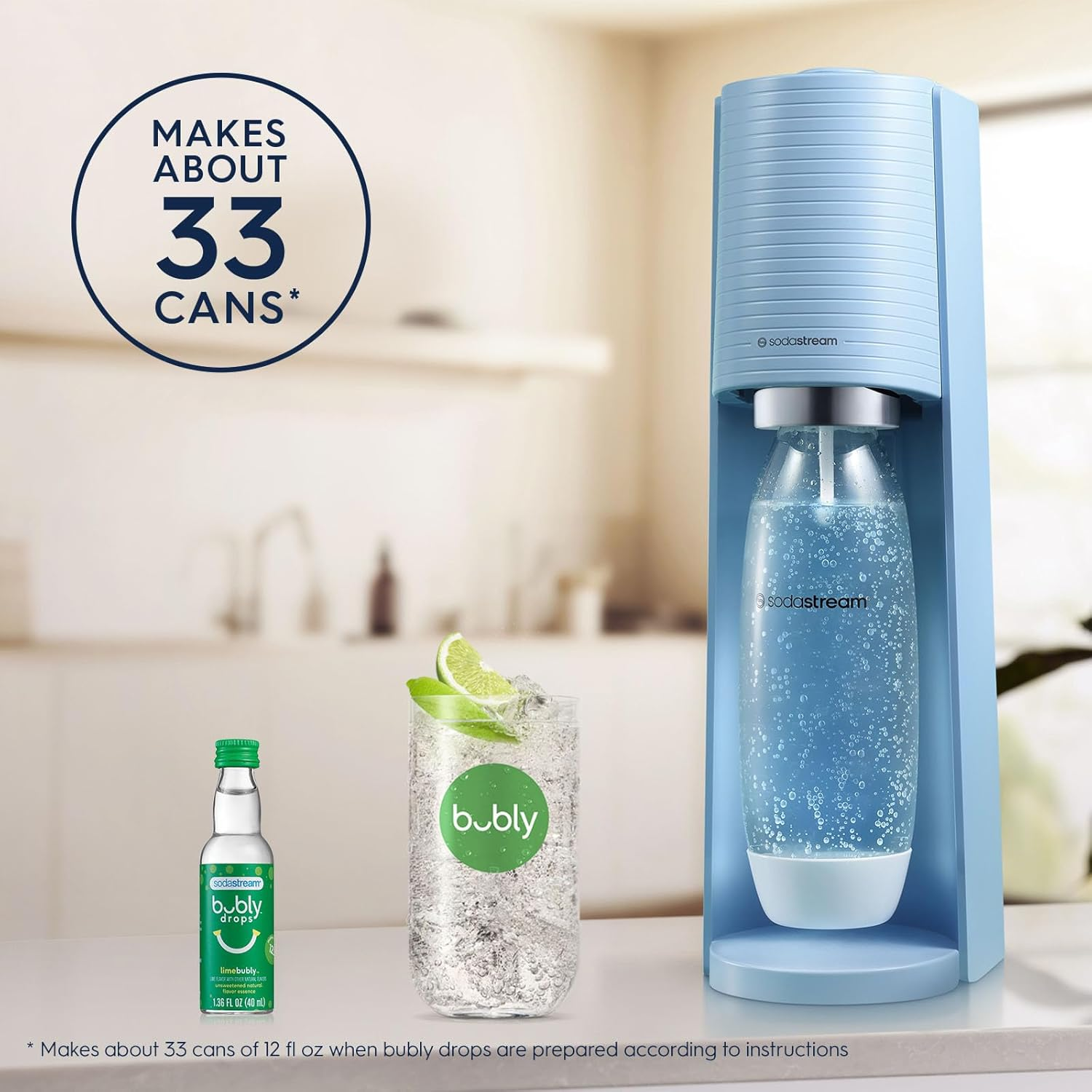 Sodastream - TERRA Misty Blue Sparkling Water Maker & Lime Bubly Drop | Turn Sparkling Water into Your Favourite Drinks | Quick Connect CO2 | Eco-Friendly Reusable Bottle | Stylish Kitchen Appliance image number 5