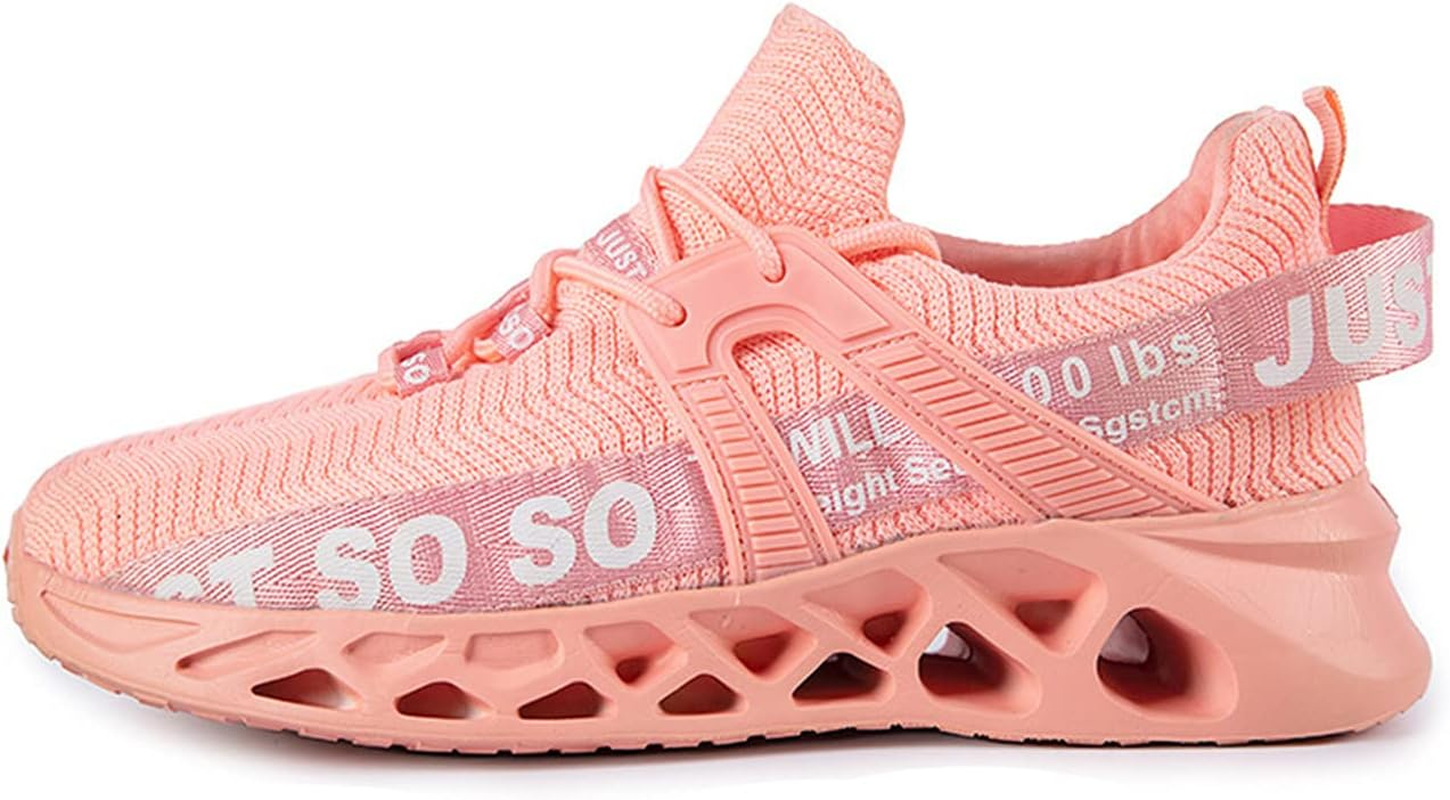 Bestgift Couple Sneakers Breathable Flying Woven Casual Shoes Blade Running Shoes Pink EU47/US12.5 image number 4