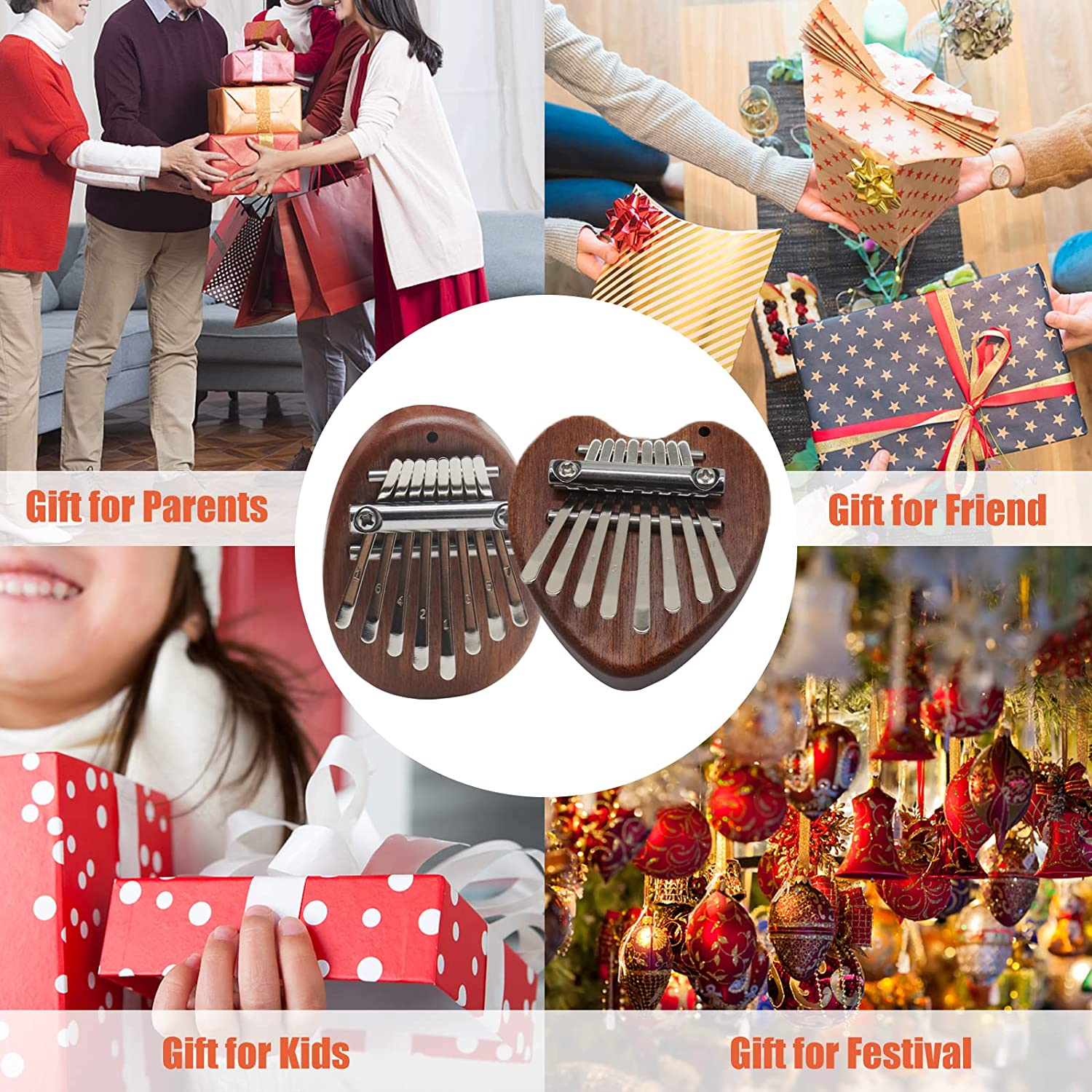 8 Key Mini Kalimba Worthplanet Mini Thumb Piano Portable Wooden Finger Piano with Black Lanyard Musical Instrument for Kids Adult Beginners W150011 (Teardrop-Shaped) image number 6