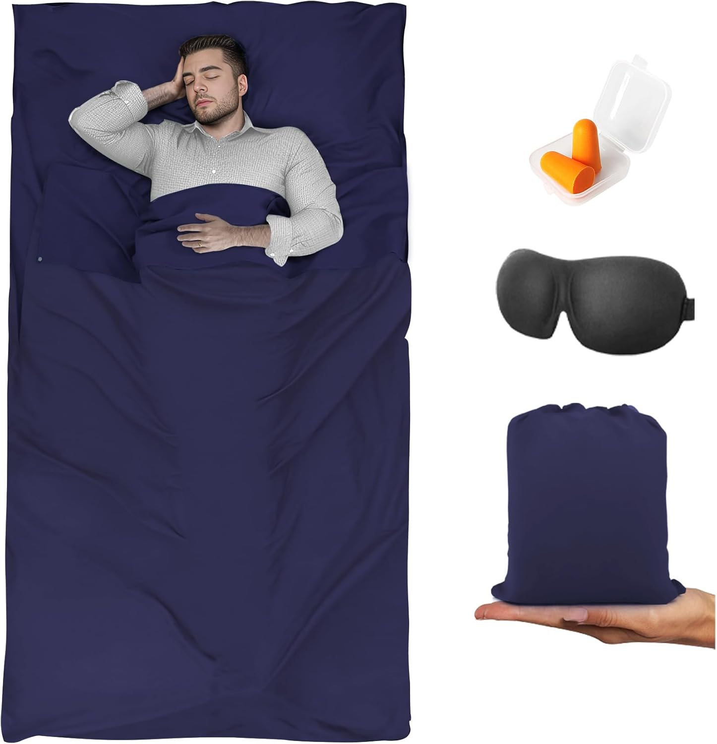 Sleeping Bag Liner,Travel Sheet & Adult Sleep Sack, Camping Sheets Travel Sleep Sack for Backpacking,Hotels & Hostels -Lightweight Single &Double Travel Sheet Camping Sheets - Double Gray image number 3