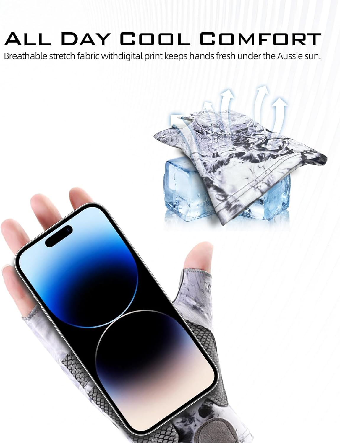 Reelfin Sun Gloves UPF 50+ Fishing Gloves, Fingerless Sun Protection UV Protection Stretch Fishing Gloves for Men Women - Sky Blue image number 2