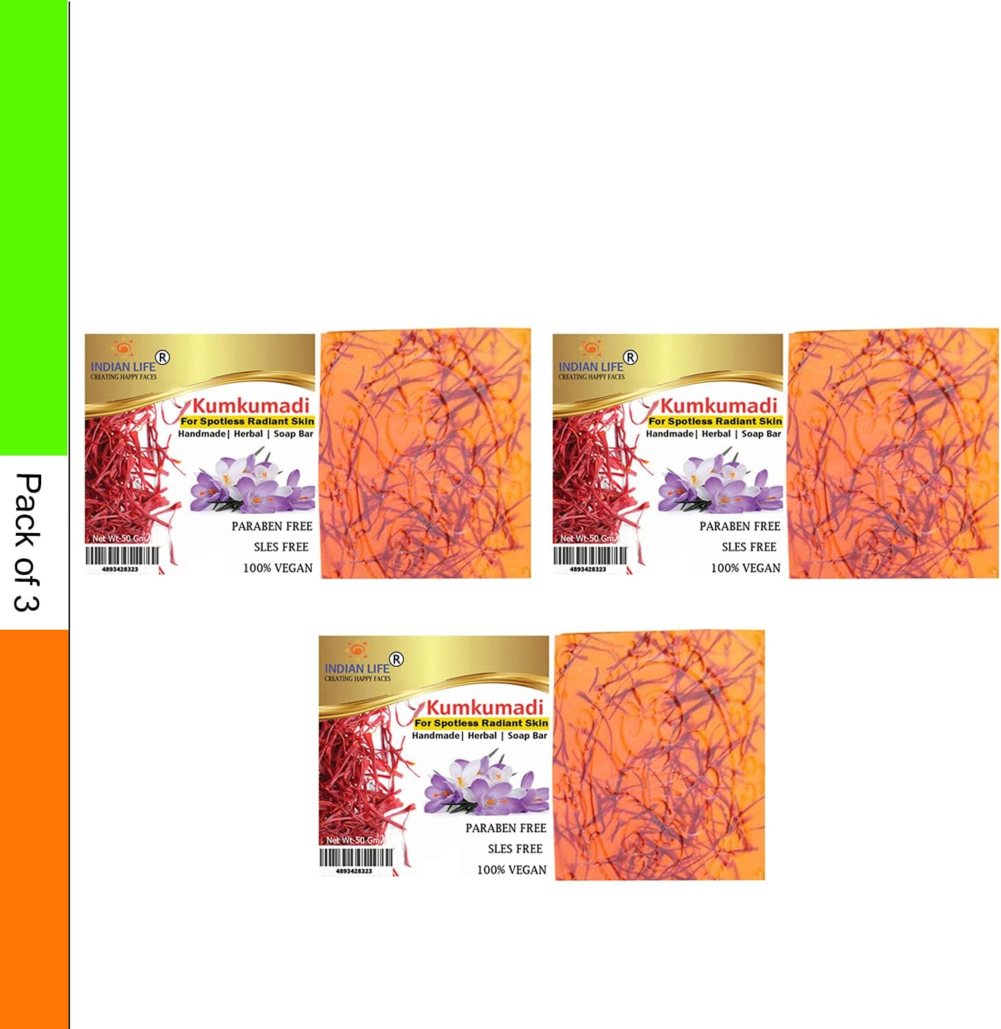 Indianlife&reg; Kumkumadi Handcrafted Soap with Red-Gold Saffron,Pure Kumkumadi Oil|Paraben Free|Sls Free| Mineral Oil Free(150Gm)