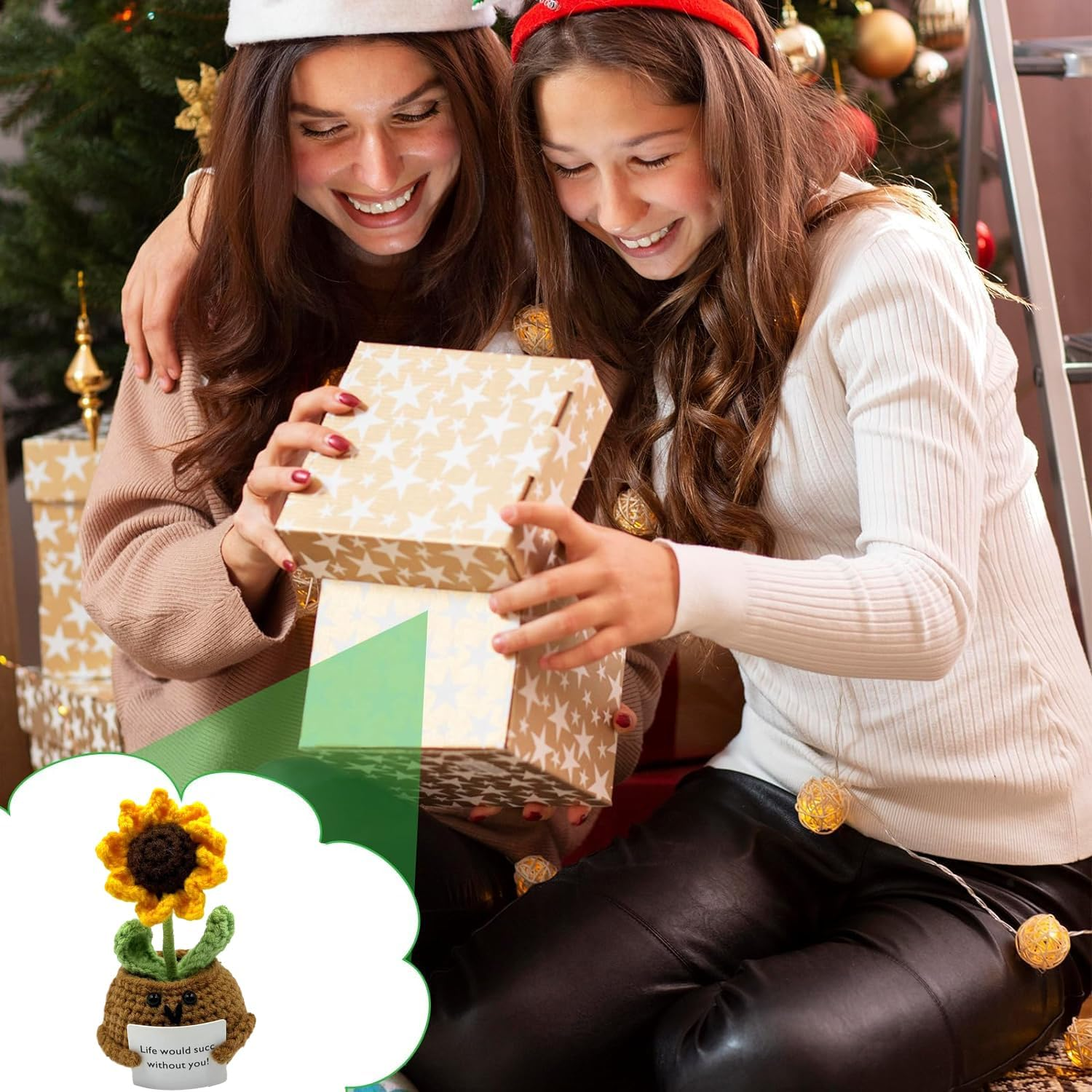 Positive Crochet Potted Plant Doll Mini Cute Sunflower Crochet Life Funny Knitted with Positive Card Emotional Support Potted Plant Creative Gifts for Friends Party Decoration Encouragement image number 4