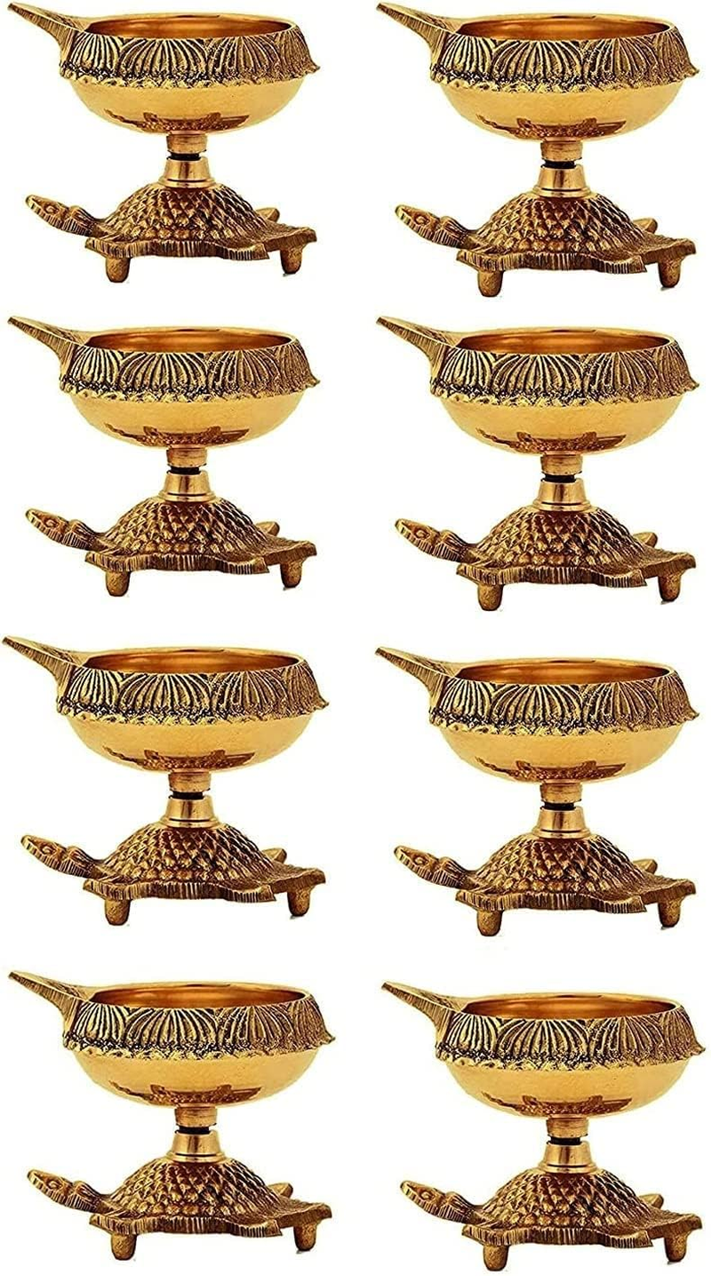 SATVIK 8Pc Big Size Heavy Brass Kuber Turtle Diya for Diwali Decoration Handmade Oil Lamp with Golden Engraved Brass Metal Diwali Diya Vilakku for Puja Pooja Traditional Indian Deepawali Gift image number 5