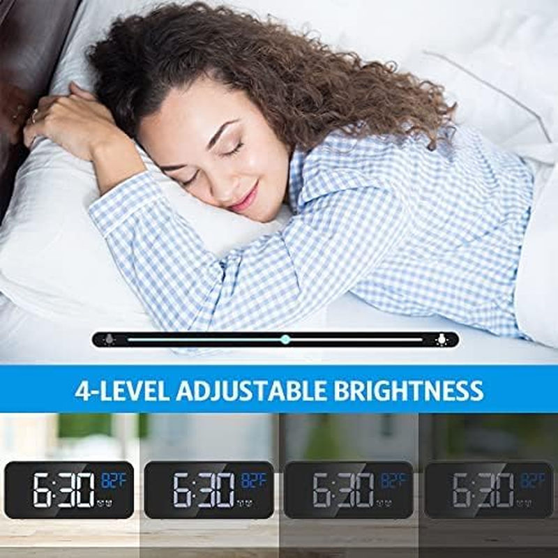 【2026 Newest Upgraded】 AMIR Digital Alarm Clock with Large Led Temperature Display, Portable Alarm Clock Digital, Snooze Time, Four-Level Adjustable Brightness Dimmer, 13 Music for Table Bedroom image number 4