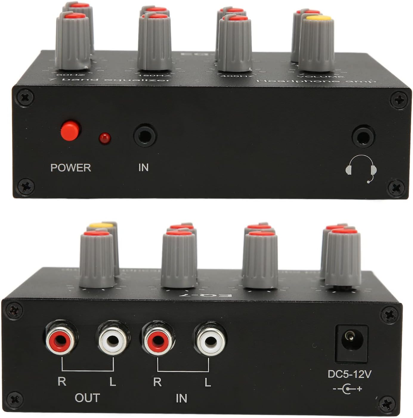 7 Band Sound Equalizer 12Db High Bass Dual Channel Digital Equalizer, Aluminum Alloy, Compatible with Headphones, 3.5Mm Interface for Cell Phones, DC5V to 12V Power Supply image number 5