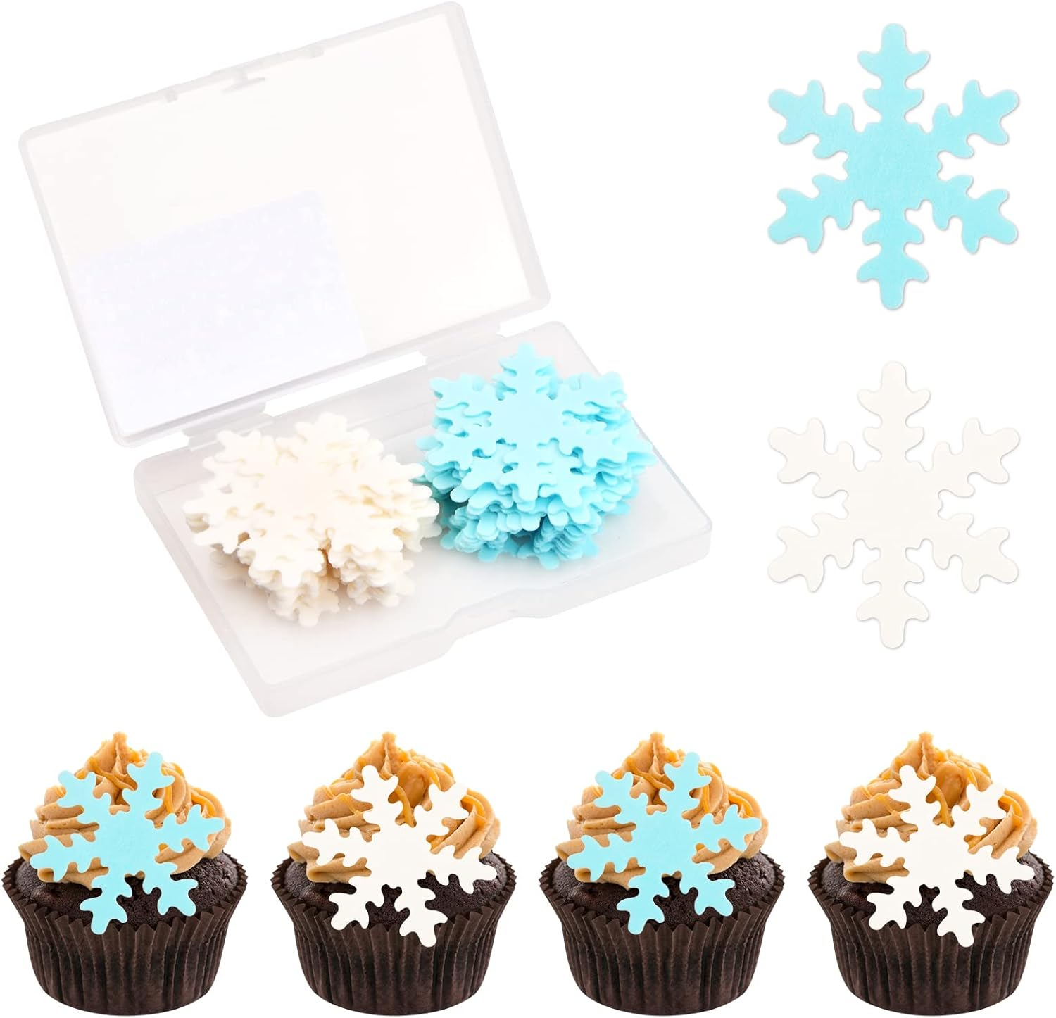 50Pcs Edible Snowflake Cupcake Cake Decoration, 5Cm Cute Snowflakes Confetti Decorations, Winter Cupcake Topper for Christmas Winter Frozen Snowflake Theme Birthday Party Wedding Baby Shower image number 3