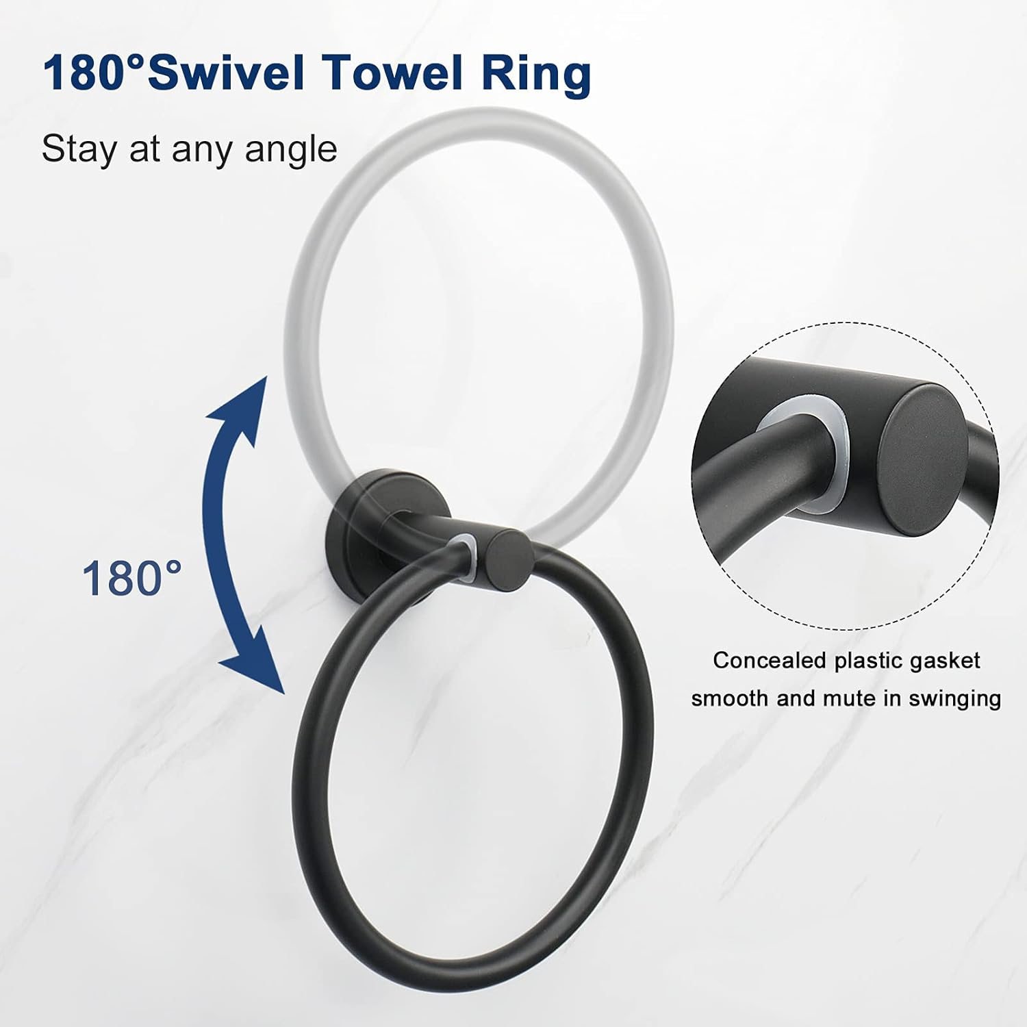 Nearmoon Bath Towel Ring, Bathroom Hardware Accessories-Thicken Stainless Steel Hand Towel Holder for Bathroom, Modern round Towel Hanger Wall Mounted (Matte Black, 1 Pack) - 4, Brushed Nickel image number 4