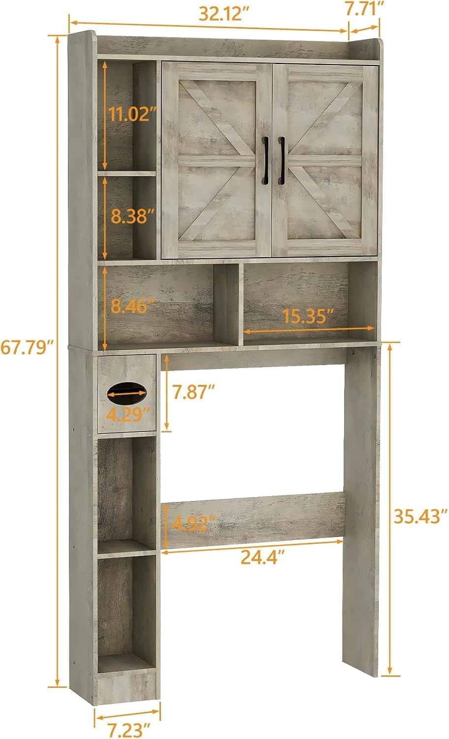 Lumoti Grey over the Toilet Storage Cabinet, Multi-Tier Bathroom Shelf over Toilet with Tissue Holder and Doors, Space Saver Bathroom Cabinet for Laundry Room Restroom image number 4