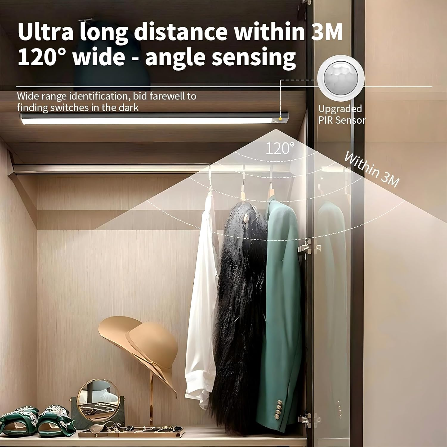 Under Cabinet Lighting, 4Pack Motion Sensor Light Indoor with 3 Color Temps, Wireless USB Rechargeable Led Light Bars, Sensor Night Lights for Cabinet, Kitchens, Bedrooms, Hallways (20CM White) image number 6