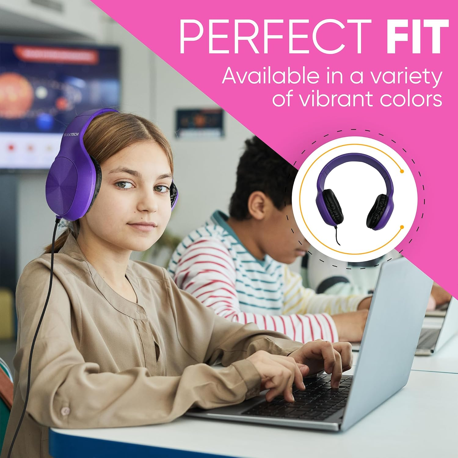 1 Pack Wired On-Ear Leather Headphones with 3.5Mm Connector, Oval Metal Housing, Black image number 3