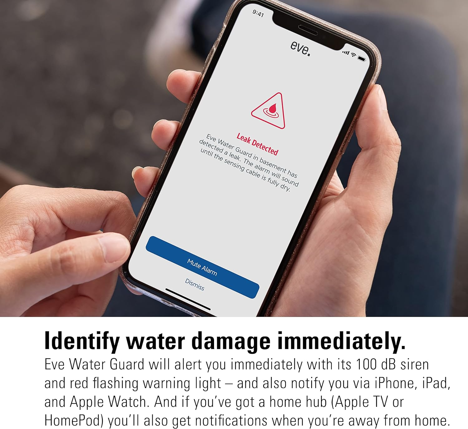Eve Water Guard (Apple Home) - Smart Home Water Leak Detector, 2 M Sensing Cable (Extendable), 100 Db Siren, Water-Leak Alert on Iphone, Ipad, Apple Watch, Bluetooth & Thread image number 4