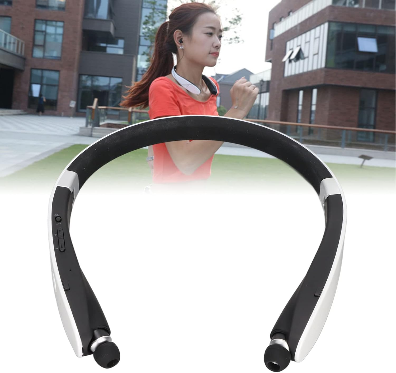 Gearwell Bluetooth Neckband Headphones, Wireless Headset with Mic and Retractable Earbuds, Foldable Bluetooth Earphones with Noise Cancelling Audio, for Hands Free Phone Calls and Music image number 2