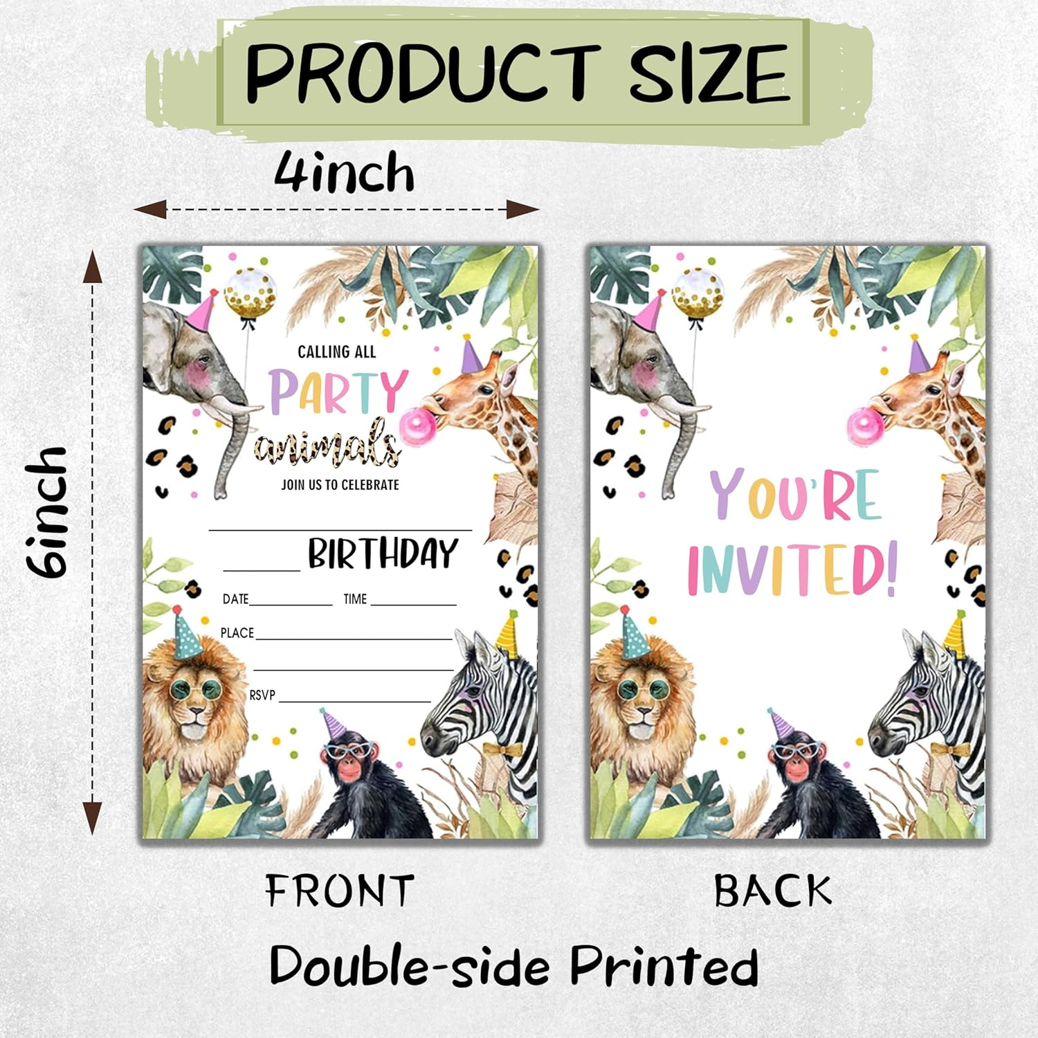 Calling All Party Animals Safari Style Fill-In Birthday Invites(4"X6"), Jungle Animals Birthday Invitations with Envelopes(20-Pack), Birthday Party Supplies for Boys & Girls, Teen, Kids-A01 - Fairy image number 2