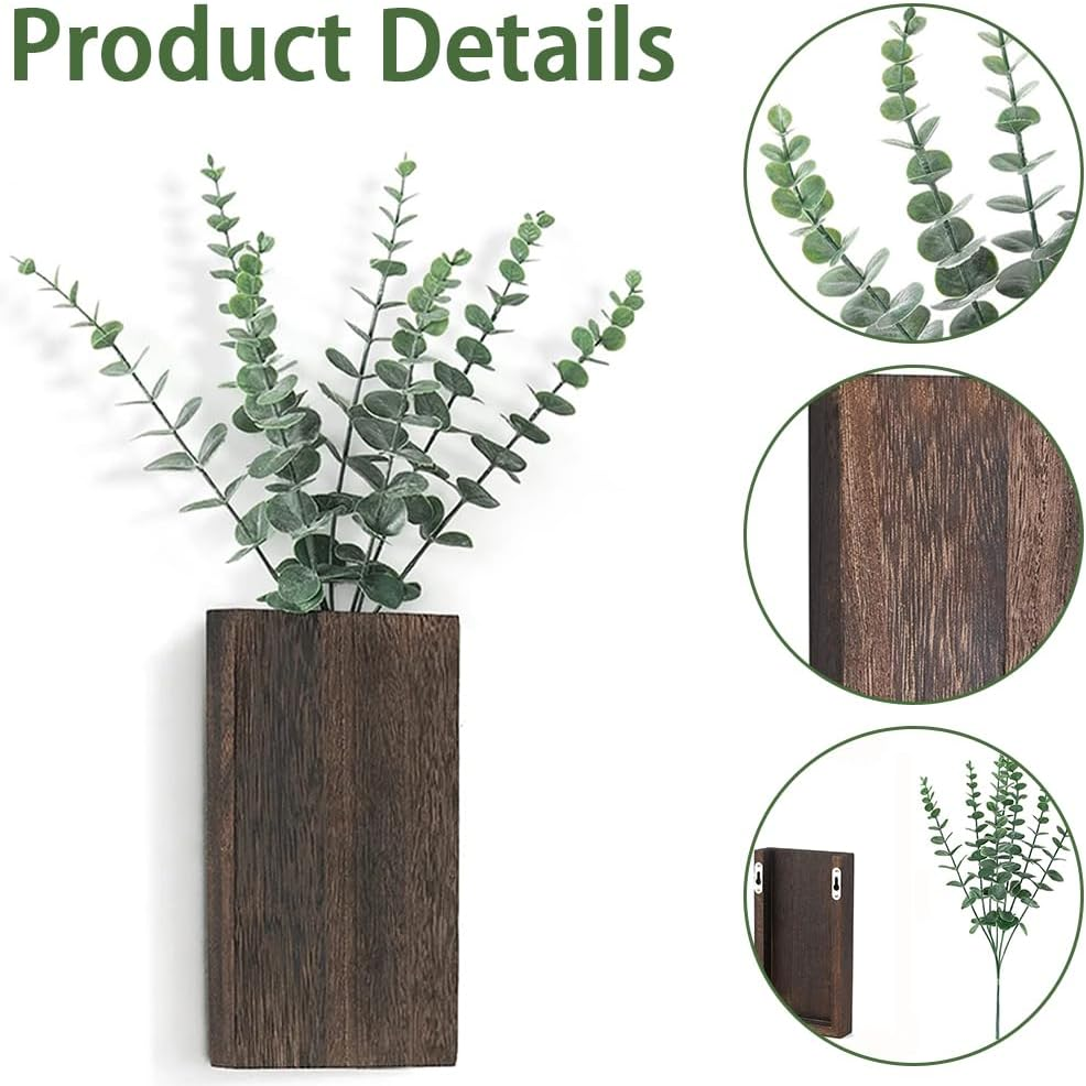 2 Pack Wood Wall Planter,Indoor Plants Holder,Wooden Vases,Hanging Plant Planter,Flower Vase,For Living Room Bedroom, Modern Farmhouse Decor Planter for Dried Flowers and Fake Greenery image number 4