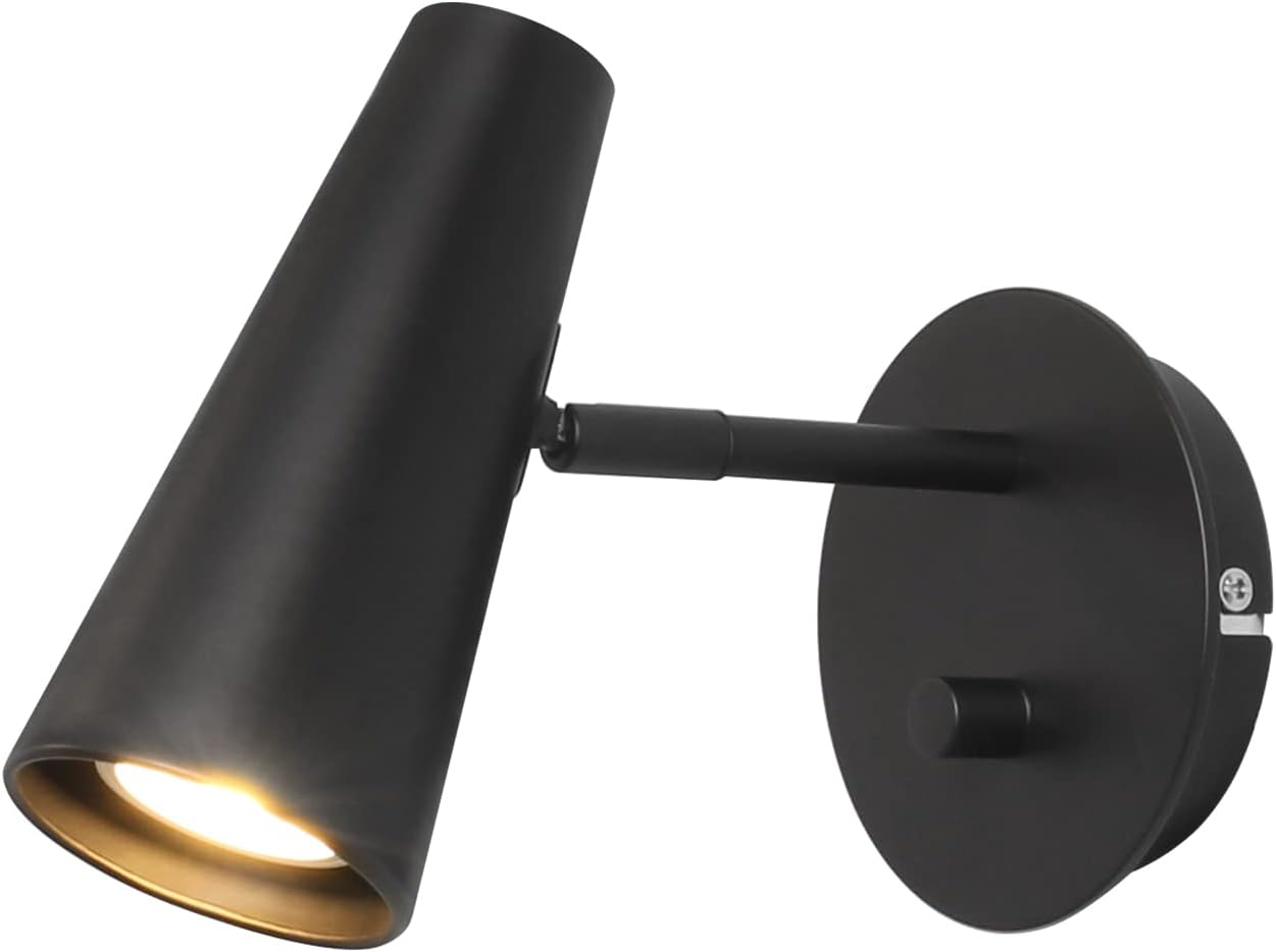 DAWALIGHT Dimmable Wall Light with Switch GU10 LED Warm White Dimmable 5 W Single Wall Lamp Indoor Adjustable Wall Lights for Reading Bedside Table Bedroom Corridor, Aluminium, Black