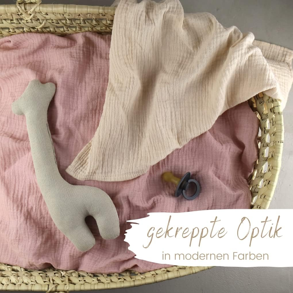 Baby Muslin Cloths Set of 2 Dusky Pink/Salmon Beige Crepe 120 X 120 Cm 100% Organic Cotton Muslin Burp Cloths Muslin Cloth Boy Girl Molton Cloth Muslin Nappies First Equipment Gift Birth image number 6